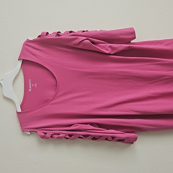 Roamans L Soft long Tunic, pink, lattice sleeve shirt, 3/4 Sleeve - Picture 4 of 4